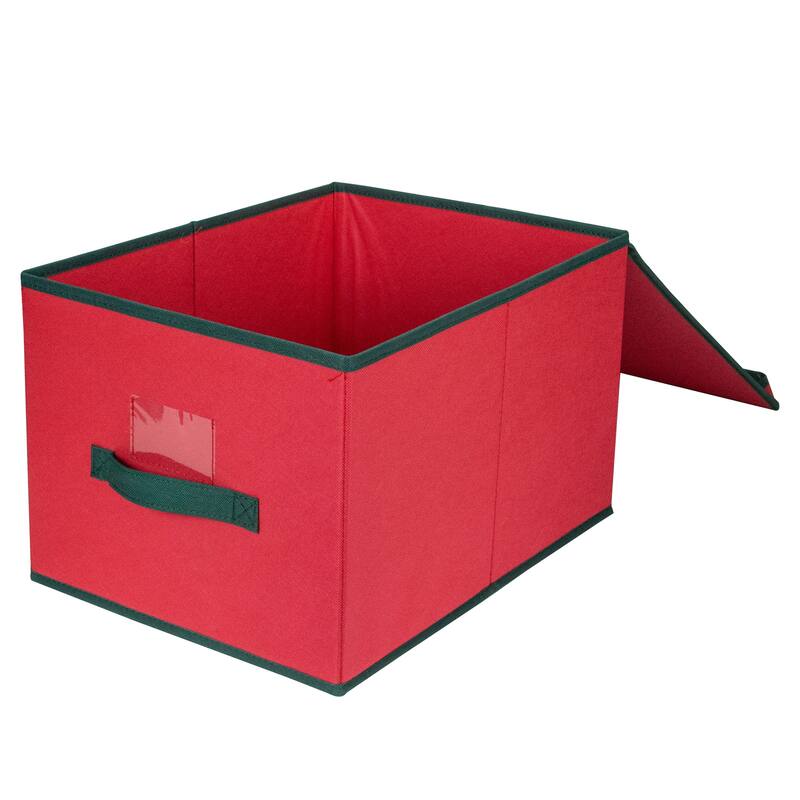 16" Red Collapsible Christmas Decoration Storage Box with Handel