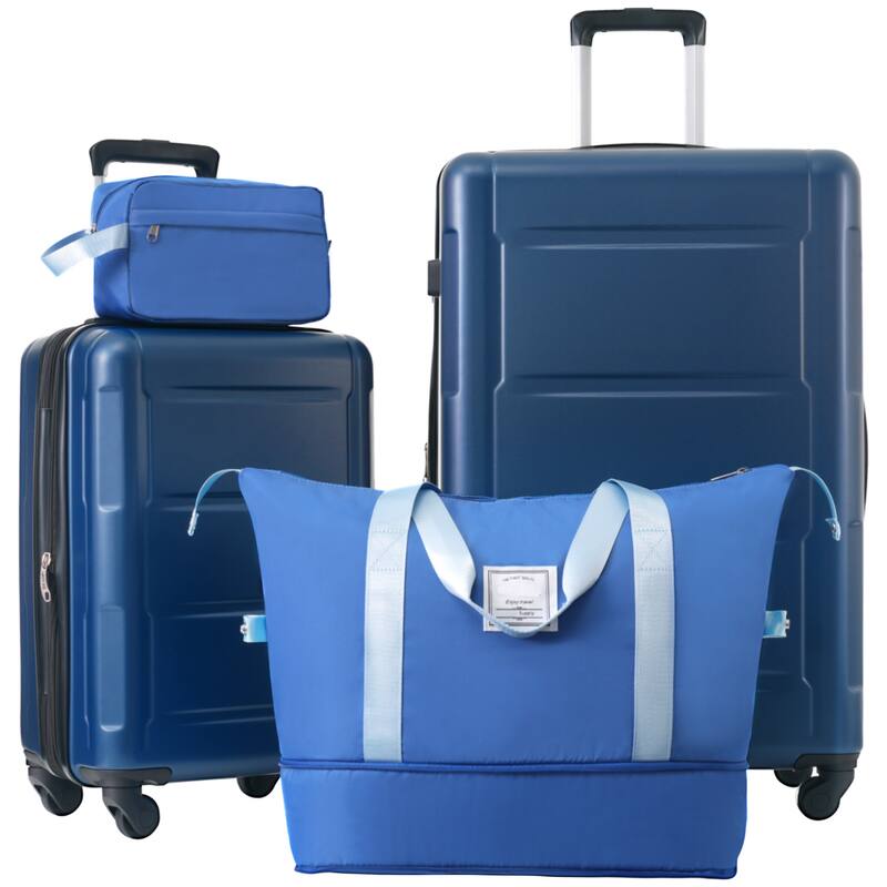 Modern Expandable 2 Piece Luggage Sets, ABS Hardshell Carry on Luggage with Duffel Bags, Spinner Wheels and TSA Lock - Blue
