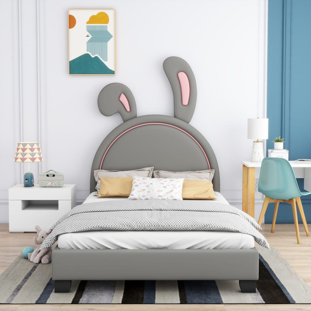 Upholstered faux leather platform bed