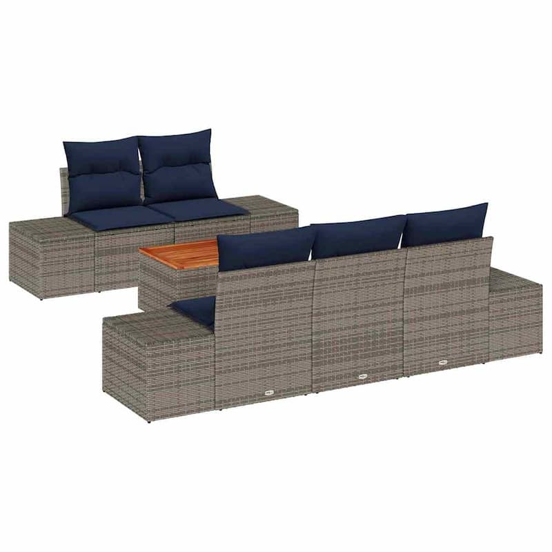 vidaXL 6 Garden Sofa Set with Cushions Black/Grey Poly Rattan - 94.1 x 24.4 x 27.2