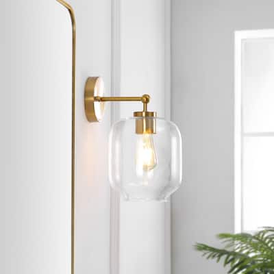 SAFAVIEH Lighting Edie 10-inch Glass Shade Wall Sconce with Bulbs (Set of 2) - 7.3 in. W x 9.5 in. D x 13 in. H