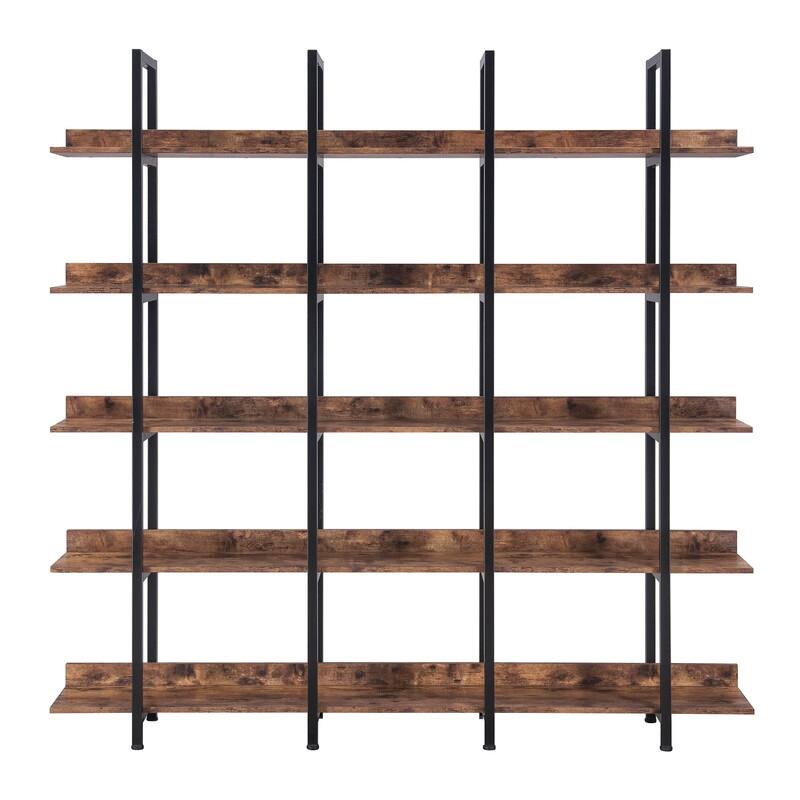 5-Tier Open Bookcase – Vintage Industrial Style Shelf with Sturdy Metal Frame & MDF Board - 11.81in. W X70.87in.DX70.87in. H