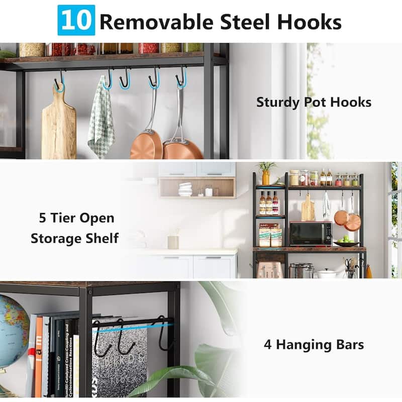 5-Tier Kitchen Bakers Rack with Storage, Microwave Oven Stand, Kitchen Utility Storage Shelf