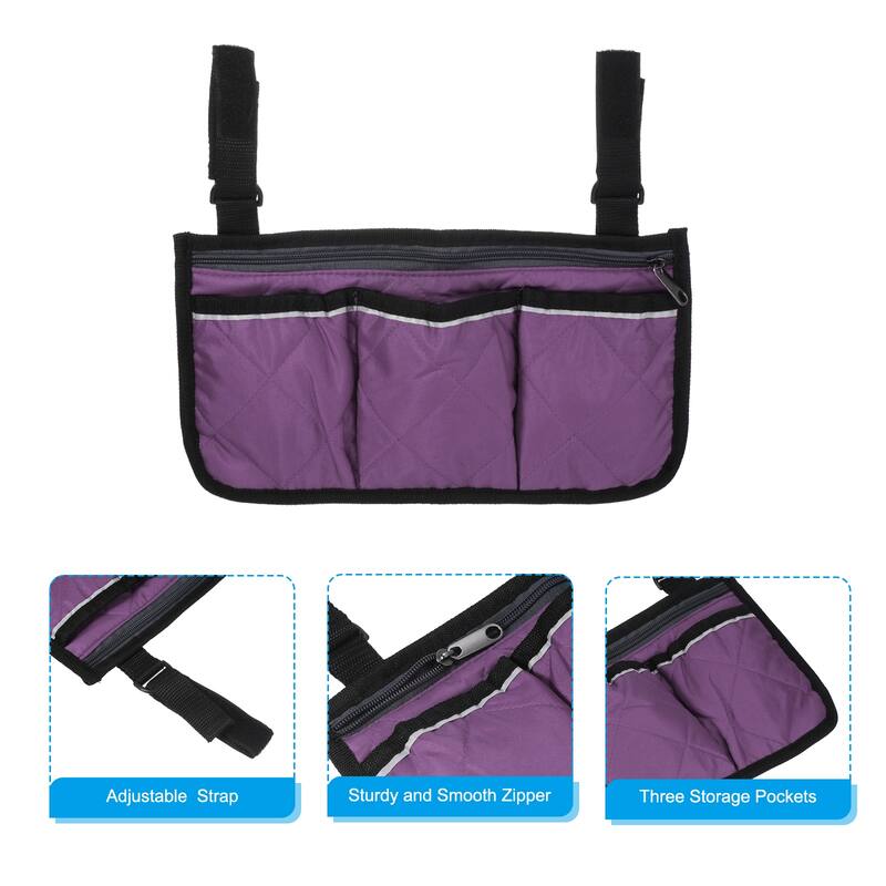 Chair Armrest Organizer, 4 Pockets Book Holder with Straps, Purple