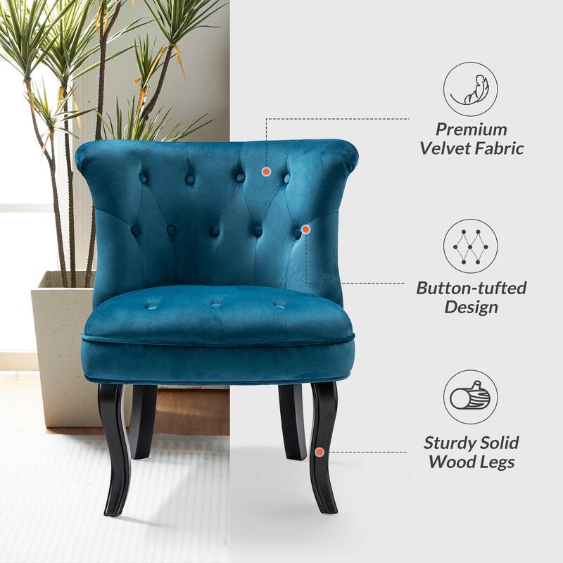 Paolino 25.1" Wide Traditional Velvet Button-tufted Back Stools with Wood Legs by HULALA HOME