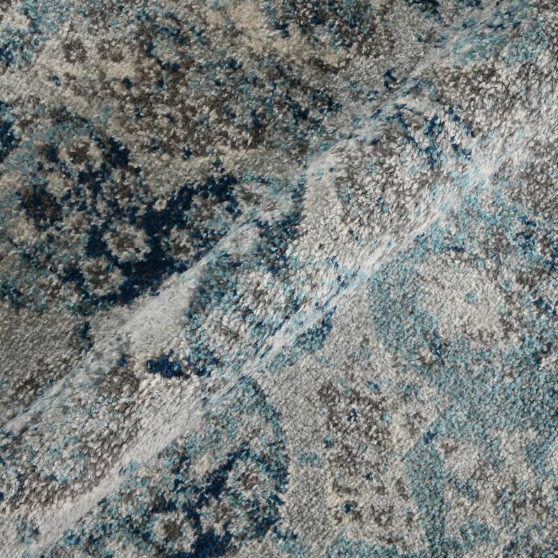 Aurelia Yuni Gray/Blue Bordered Area Rug