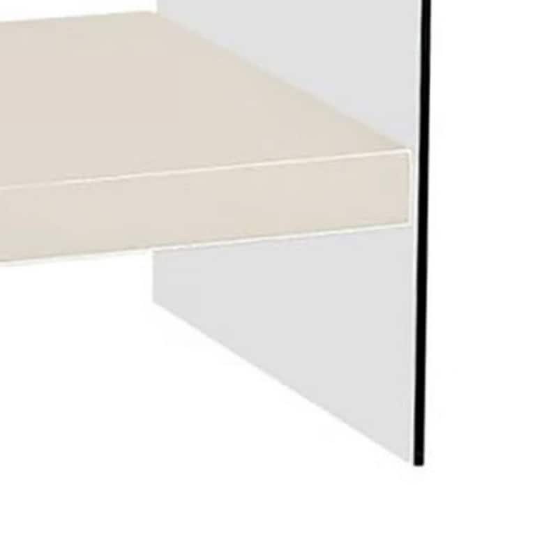 20 in. Glossy White Rectangle Glass End Table with Storage Drawer for Convenience