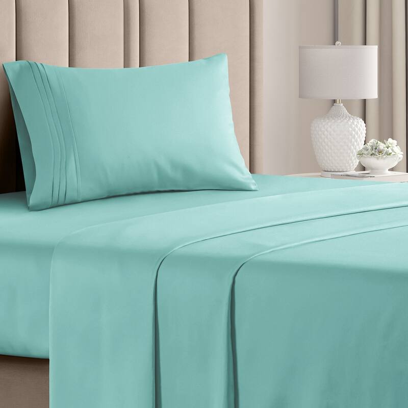 CGK Linens 4 Piece Solid Deep Pockets Microfiber, Easy-Fit Bed Sheet Set - Twin - Spa Blue