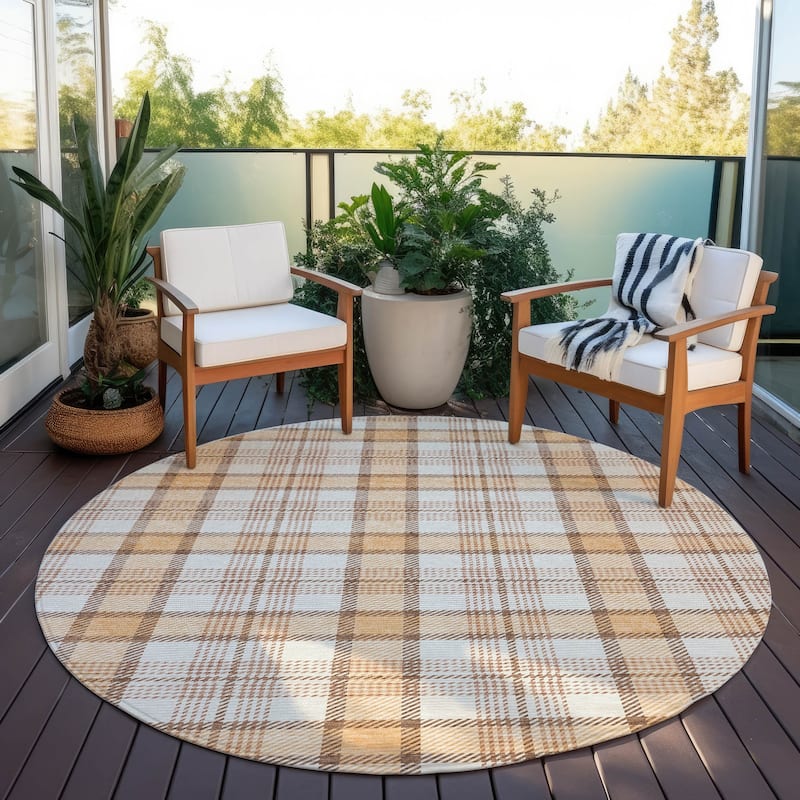 Machine Washable Indoor/ Outdoor Casual Plaid Chantille Rug
