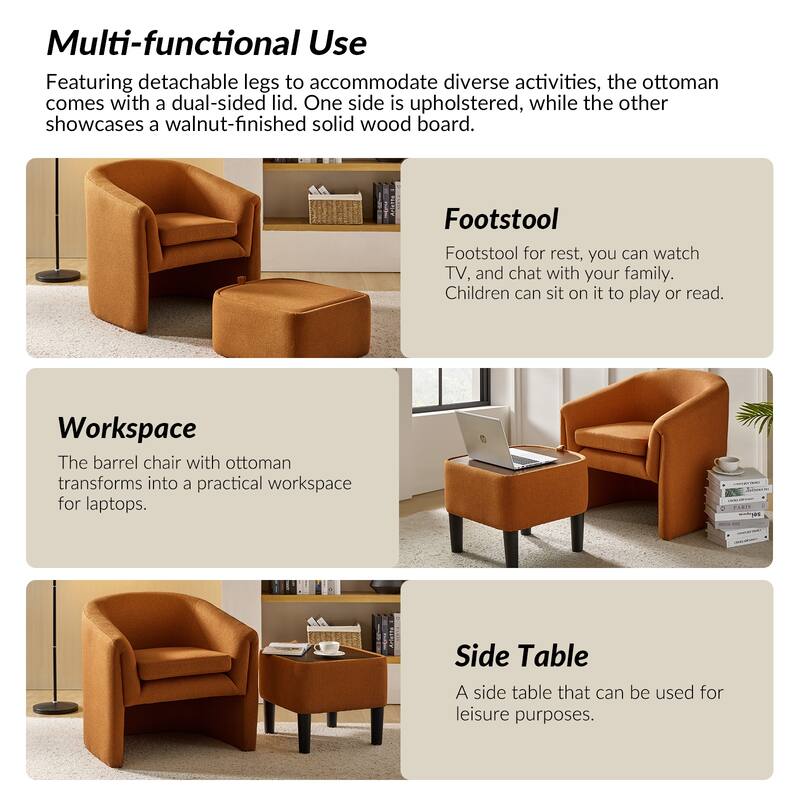 Arturo Modern Upholstered Armchair with Storable Removable Leg Ottoman Set of 2 by HULALA HOME