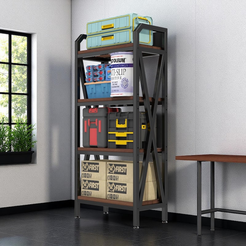 56.30" Bakers Rack 4-Level Storage Shelves Mental and Wooden Kitchen Shelves, Kitchen Organizers and Storage