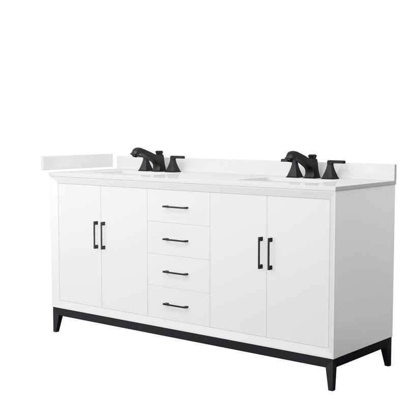 Amici 72-inch Double Vanity, Quartz Top - White, Black Trim, White Quartz Top