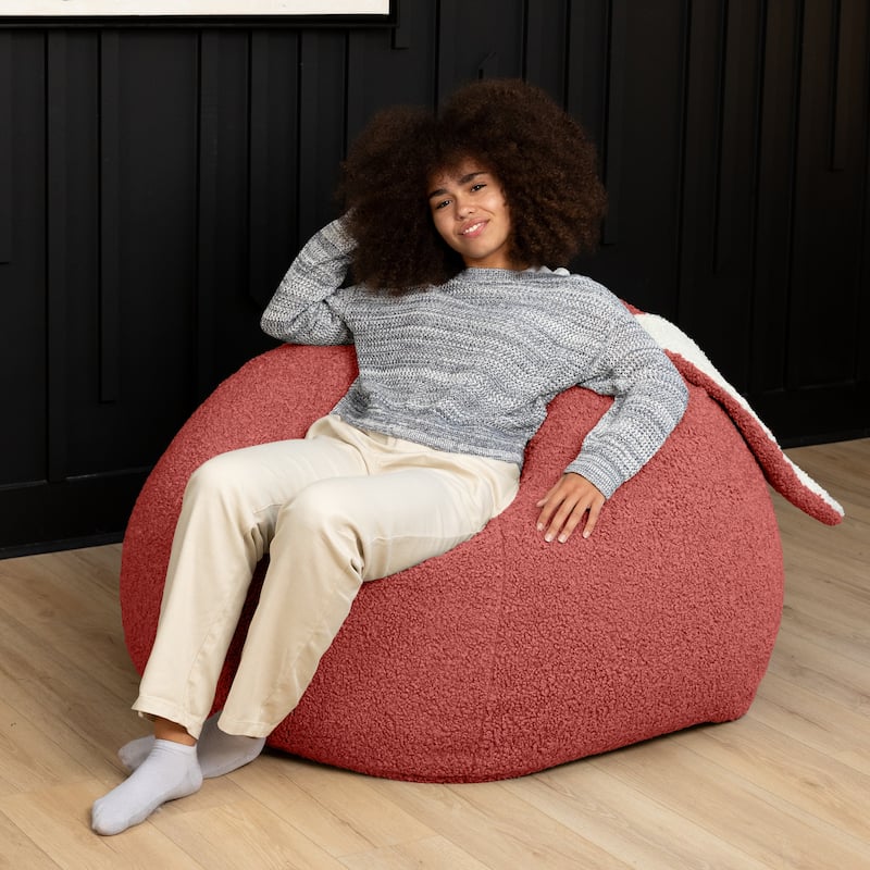 Raven-Symoné Home HopSeat Bunny - Oval Shaped Large Bean Bag Chair with Ears, Ultra Soft Shearling