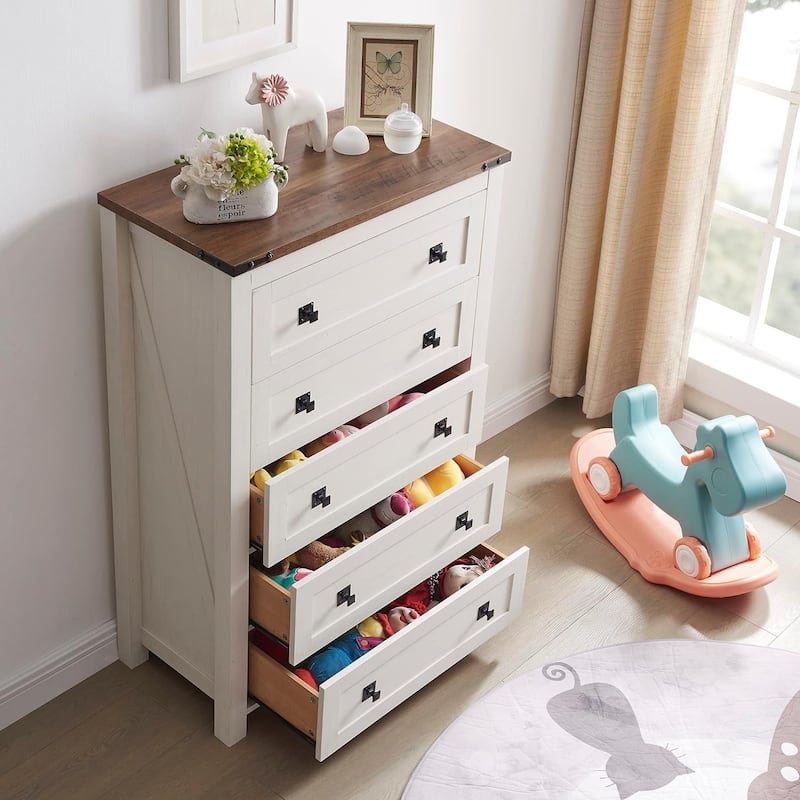 48" Tall Farmhouse 5 Drawer Wood Dresser, Chest of Drawers for Bedroom