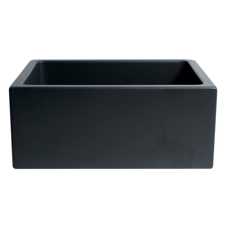 24" Black Matte Reversible Smooth / Fluted Single Bowl Fireclay Farm Sink