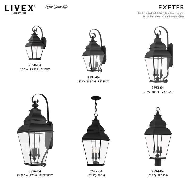 Livex Lighting 1-Light Black Outdoor Wall Lantern, 2590-04 - 6.5"W x 15.5"H x 8"D