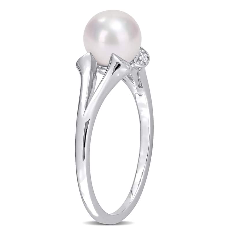Miadora 7-7.5mm Cultured Freshwater Pearl and Created White Sapphire Split-Shank Ring in Sterling Silver