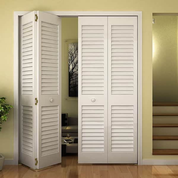 Frameport Pla Bi L 6 2 3x2 2 3 H Plantation 32 By 80 Louver Louver Interior Bifold Door With Installation Hardware Primed