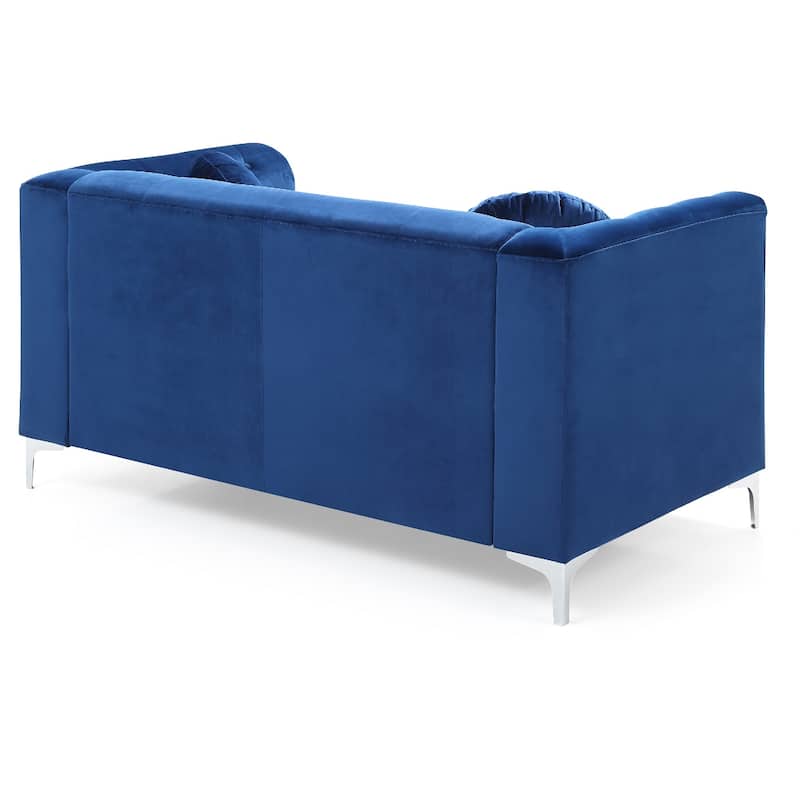 Velvet Button Tufted Loveseat with Throw Pillows - 62" - Blue