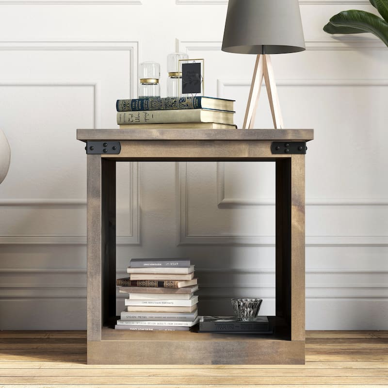 Bridgevine Home Farmhouse 24 inch Side Table, No Assembly Required, Barnwood Finish