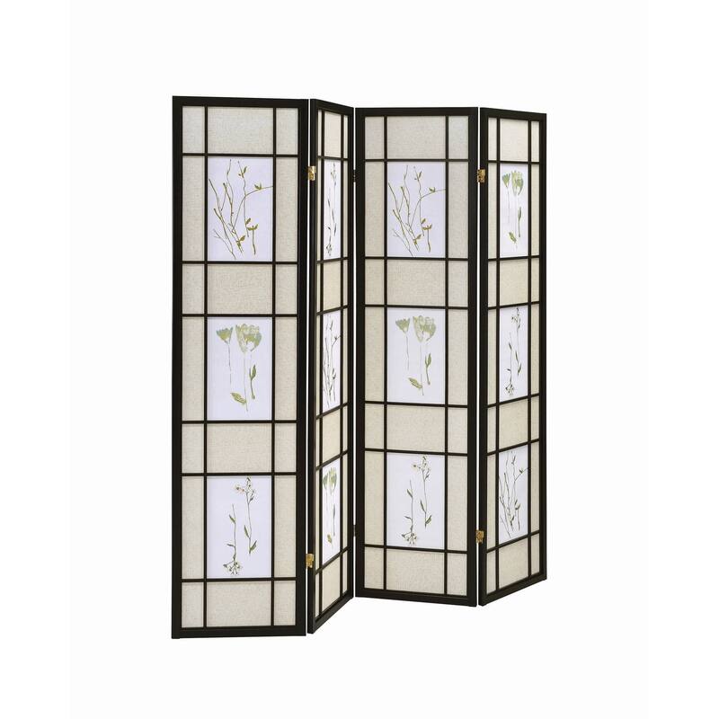 Chamois Multi-color 4-panel Folding Screen with Floral Motif