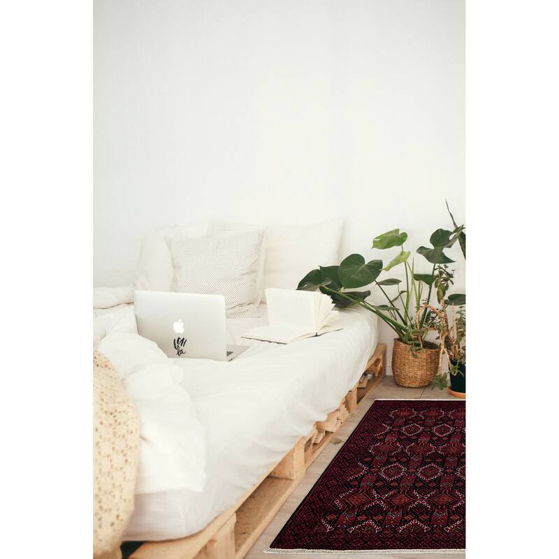 ECARPETGALLERY Hand-knotted Teimani Black, Red Wool Rug - 3'3 x 6'2