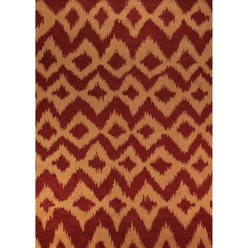 Hand Knotted Oriental 100% Wool Carpet Modern Geometric Red Moroccan Area Rug - 13' 10'' X 10' 0''