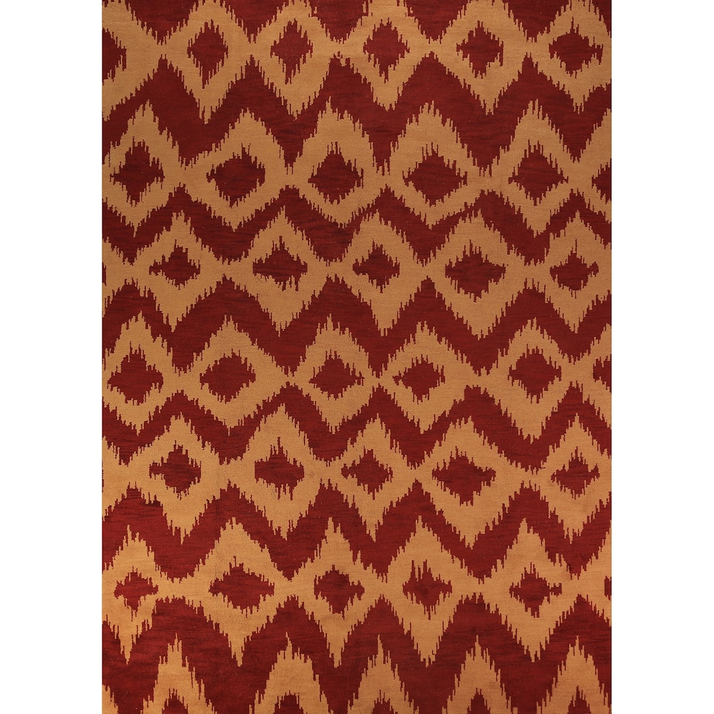 Hand Knotted Oriental 100% Wool Carpet Modern Geometric Red Moroccan Area Rug - 13' 10'' X 10' 0''