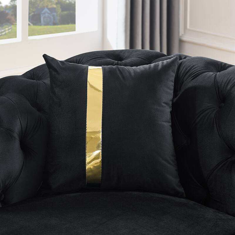 90.6" Velvet 3-Seater Sofa with 2 Pillows High-Density Cushions, Gold Accents, and Pillows