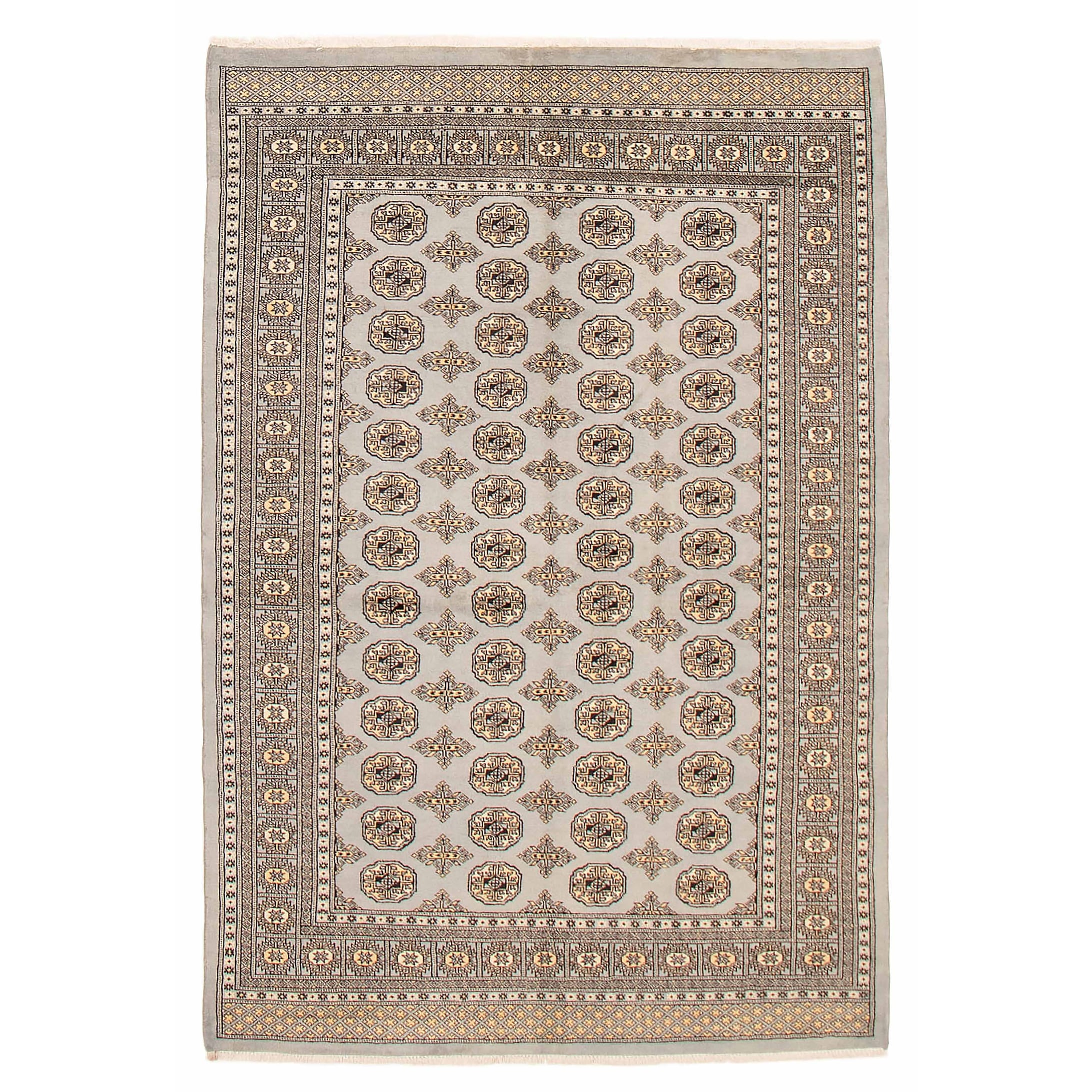 Finest Peshawar Bokhara Grey Rug 5'7" x 8'2" - 5'7 x 8'2