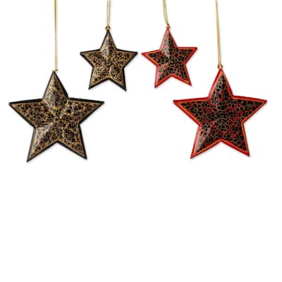 Novica Handmade Midnight Blossoms Wood Christmas Ornaments (Set Of 4)
