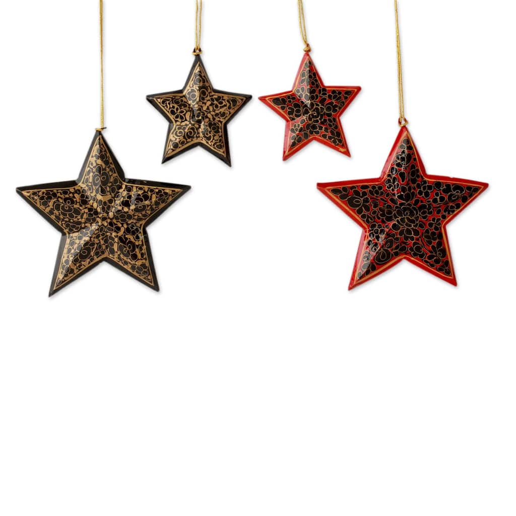 Novica Handmade Midnight Blossoms Wood Christmas Ornaments (Set Of 4)
