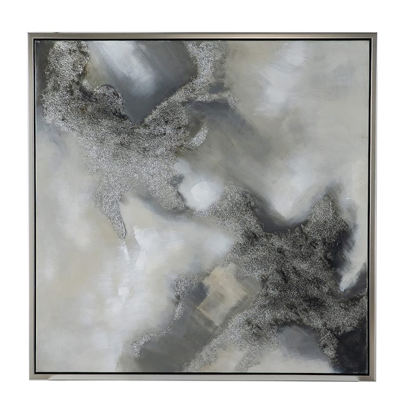 39 x 39 Stormy Skies Framed Handpainted Wall Art, Square, Canvas, Gray