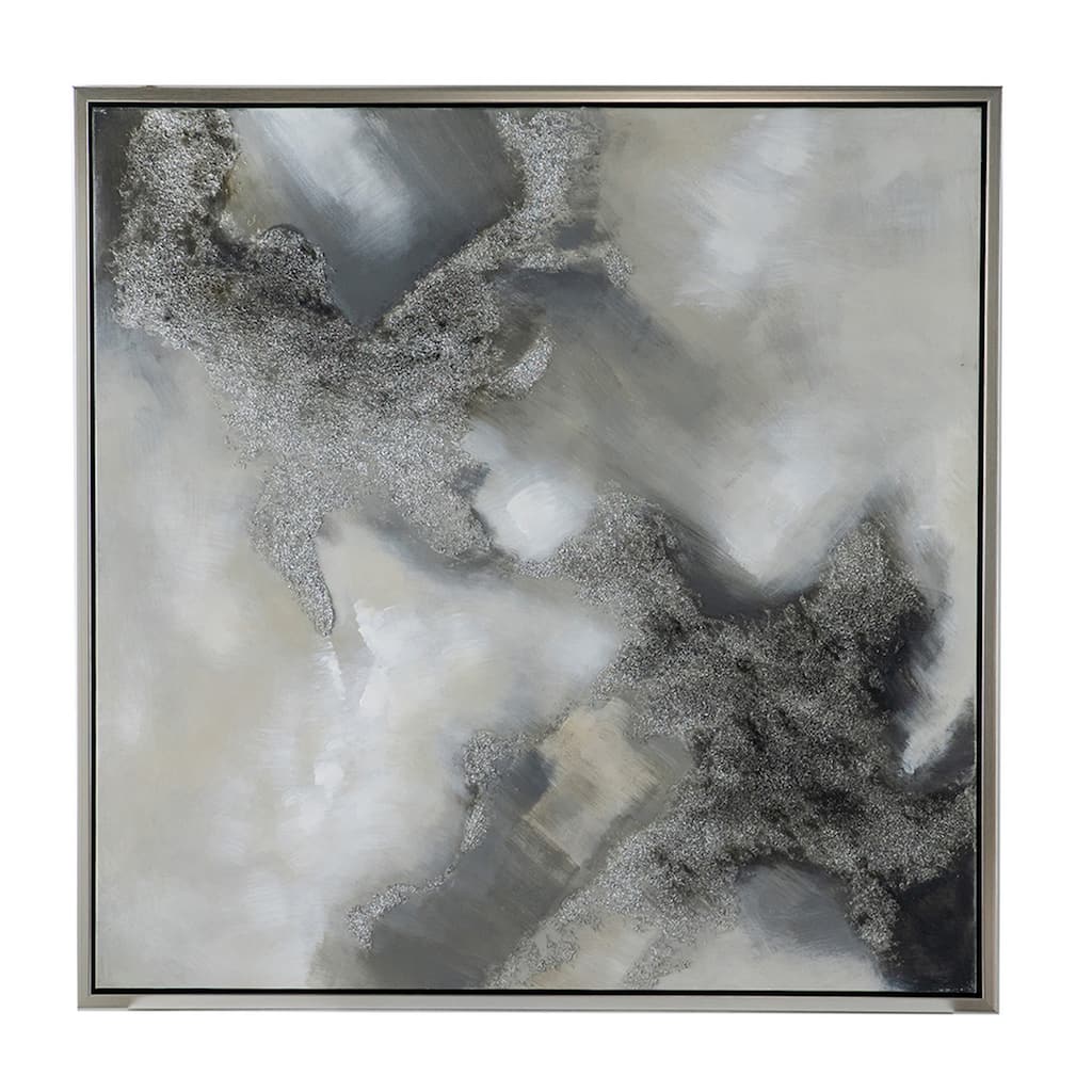 39 x 39 Stormy Skies Framed Handpainted Wall Art, Square, Canvas, Gray