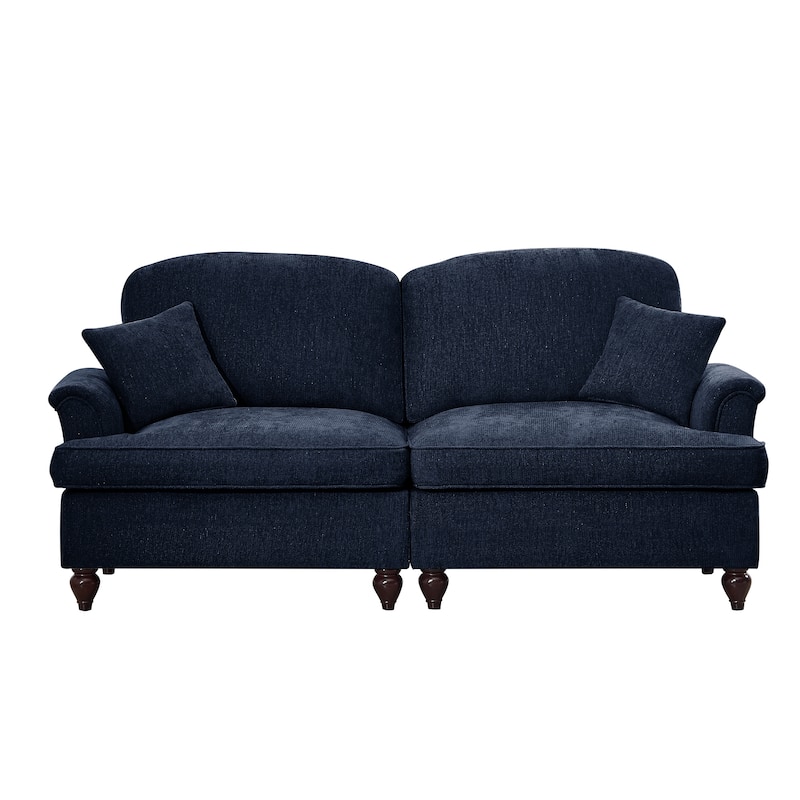 Mid-Century 2-Seat Sofa Couch with Flared Arms & Removable Ruffled Skirts, Retro Chenille Upholstered Loveseat for Living Room