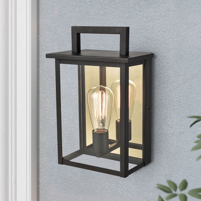 C Cattleya Matte Black Outdoor Wall Light with Gold Reflector and Clear Glass Shade