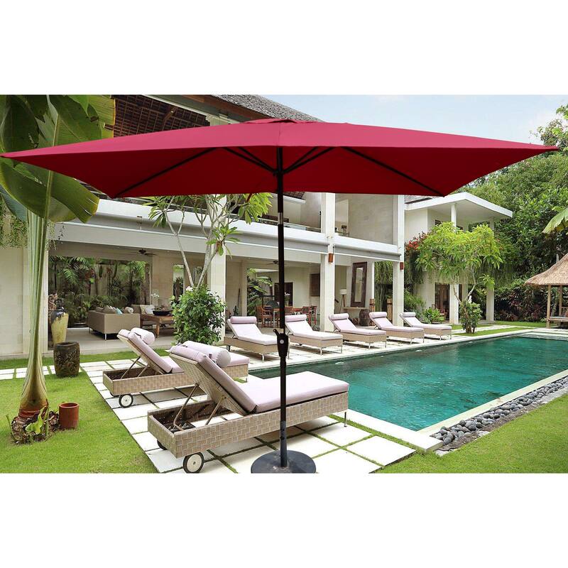 6 x 9ft Patio Umbrella Outdoor Waterproof Umbrella with Crank and Push Button