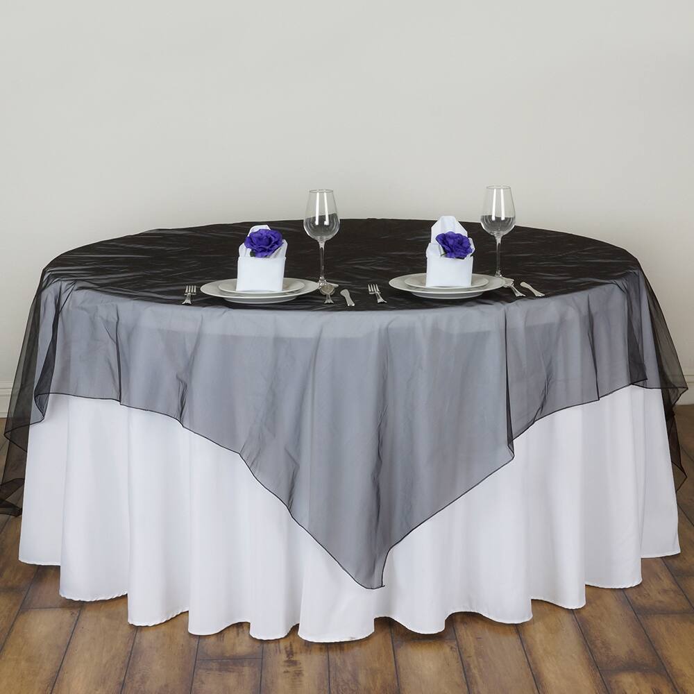 12 Pcs Sheer Organza Table Overlays Toppers Linens 60" x 60" Black