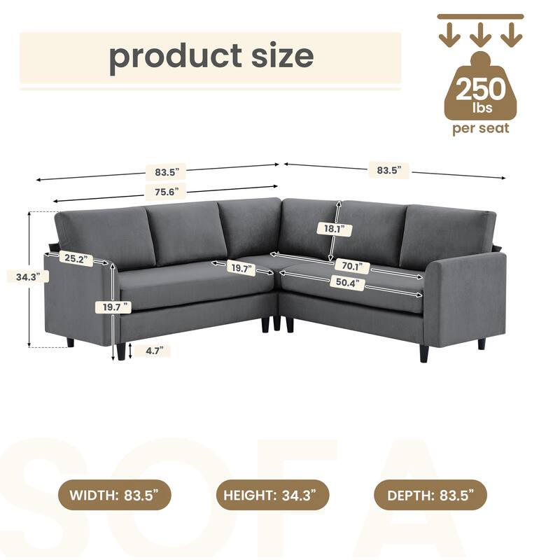 Snow Velvet Sectional Sofa