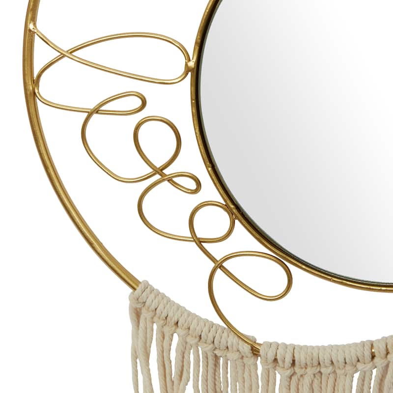 Gold Metal Handmade Dream, Love Wall Mirror with Fringe Tassels (Set of 2) - 11 x 1 x 27
