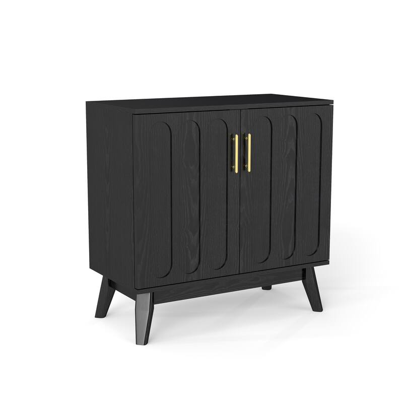 Mid Century Modern Fluted Sideboard Cabinet with Adjustable Shelves, Buffet Cabinet with Storage, Walnut Storage Cabinet