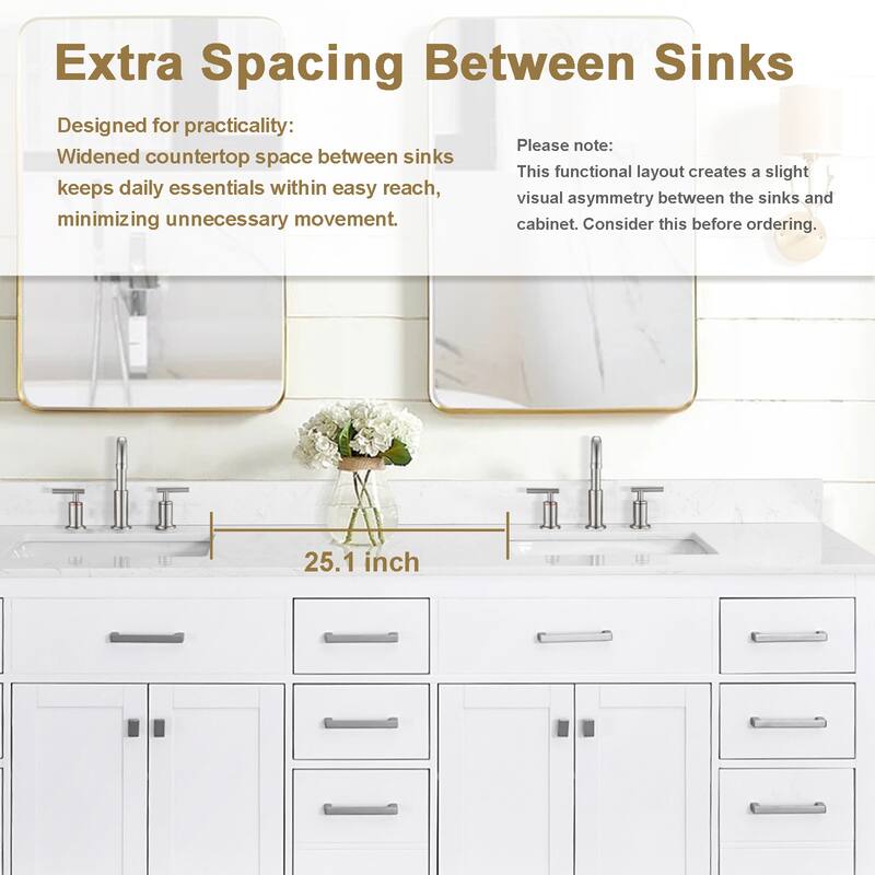 Prismatica Double Sink Bathroom Vanity 84 in White, Marble Countertop & Splash