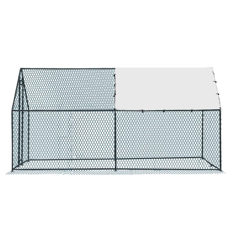 13x10 ft Metal Chicken Coop with Walk-In Run and Waterproof Cover