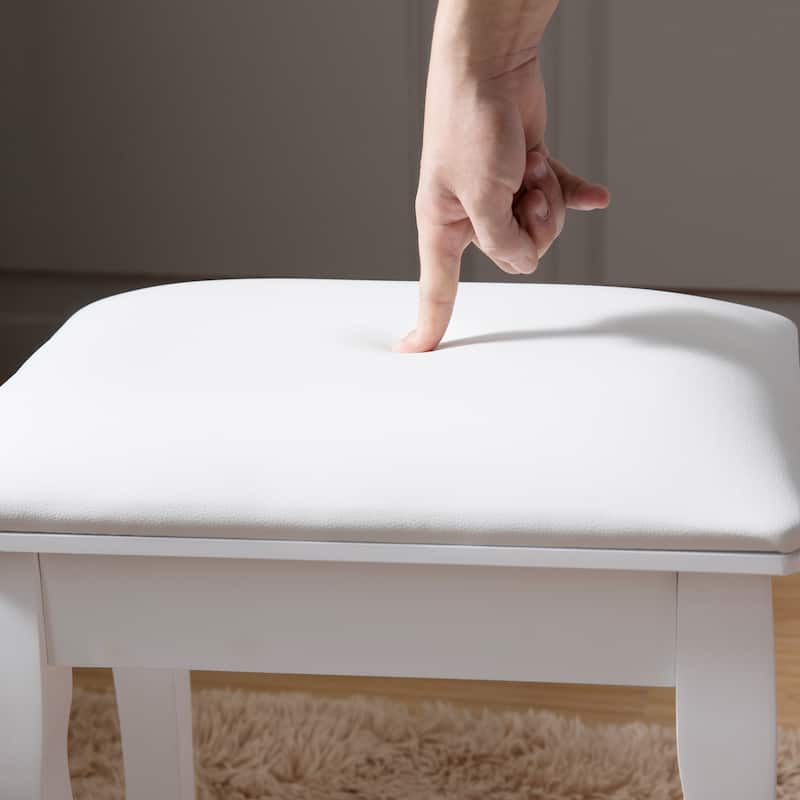 Vanity Stool Padded Makeup Bench with Solid Wood Legs - White