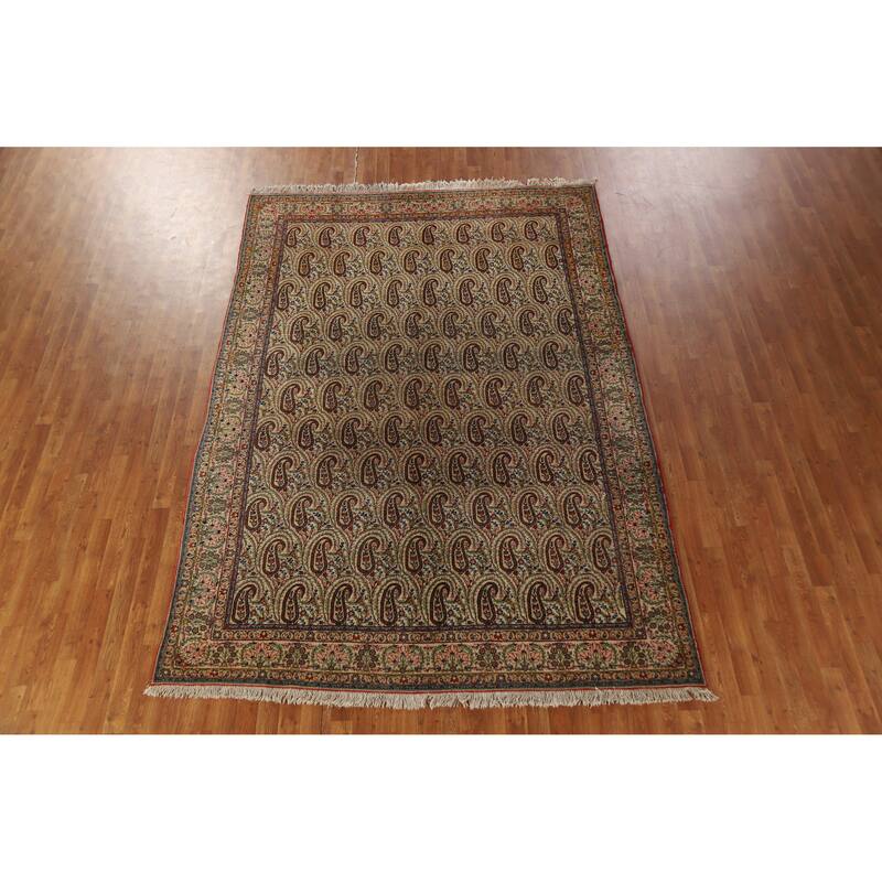 Hand Knotted Oriental 100% Wool Carpet Traditional All-Over Beige & Ivories Kerman Area Rug - 10' 5'' X 7' 3''