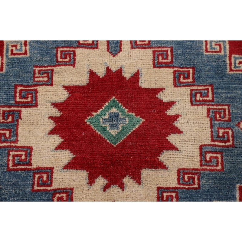 Geometric Red Kazak Oriental Area Rug Handmade Living Room Wool Carpet - 6'8" x 9'11"