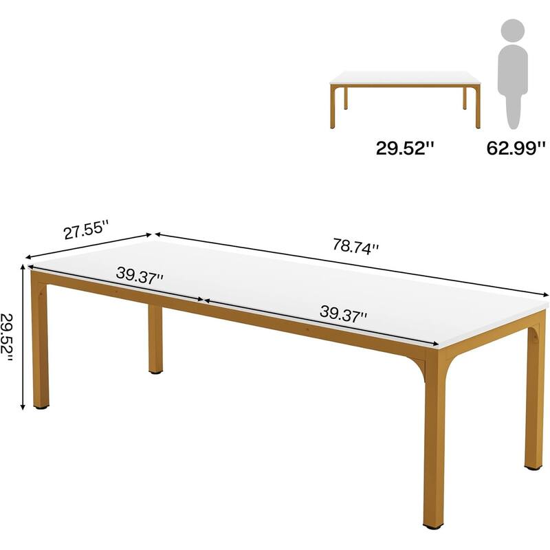 78.7" Rectangle Wood Dining Table, Long Kitchen Table for Living/Dining Room