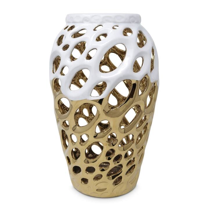 Gold And White Decorative Vase, 12.5"H - 12"H
