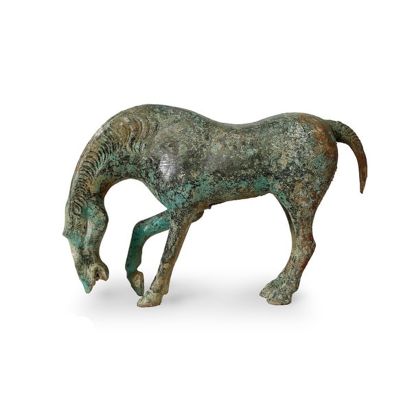 slide 2 of 8, Artissance Approx. 15" Wide 10" High Bronze Green Vintage Style Drinking Horse Statue, Art Figurine Sculpture (Color Vary)