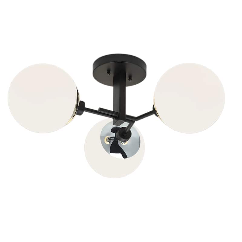 Triple Play Semi-Flush Mount Light - Polished Nickel - Matte Black